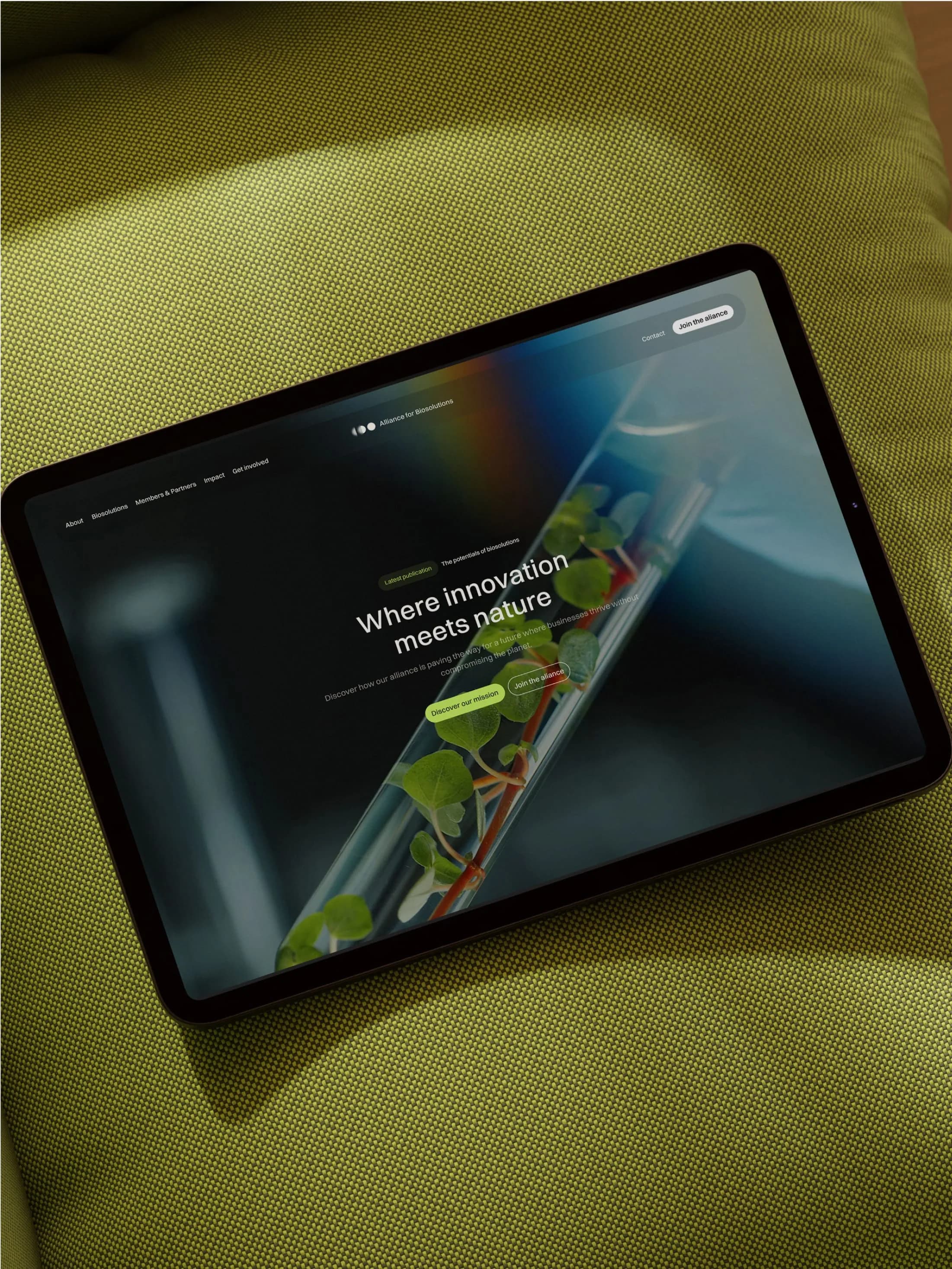 Alliance for Biosolutions website on a tablet